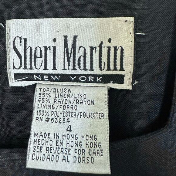 Sheri Martin Floral Linen Blend Embroidered Sleeveless Sheath Dress Black Size 4 - Picture 4 of 4